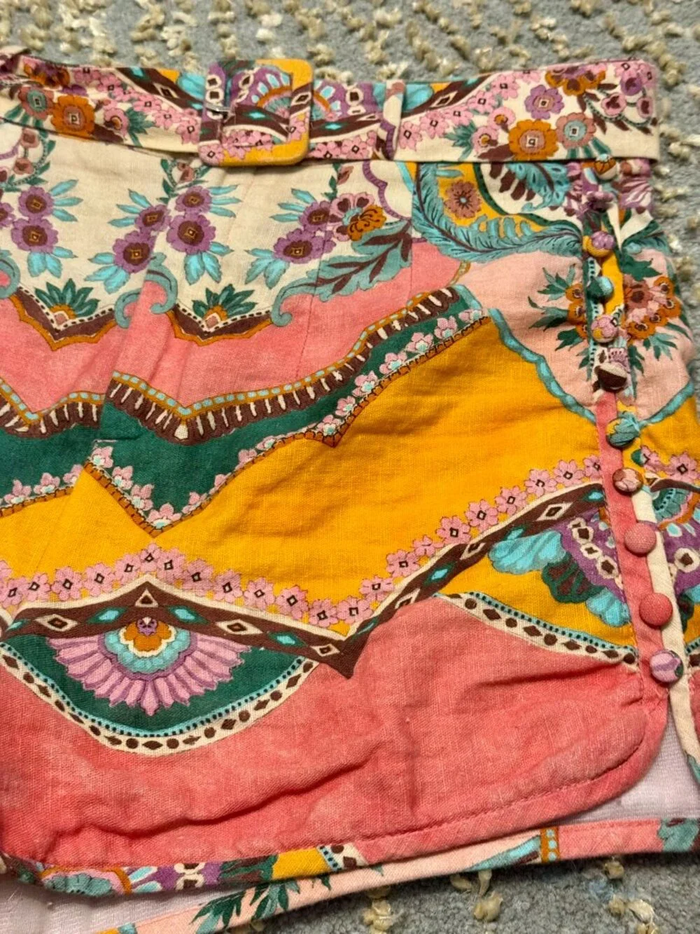 ZARA Belted Linen Blend Print Shorts – Medium | Pink Moroccan Boho | EUC - Picture 7 of 14